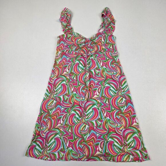 Lilly Pulitzer Pink Green Ruffle Strap Sundress Size Small Rayon Spandex Blend - Picture 1 of 7